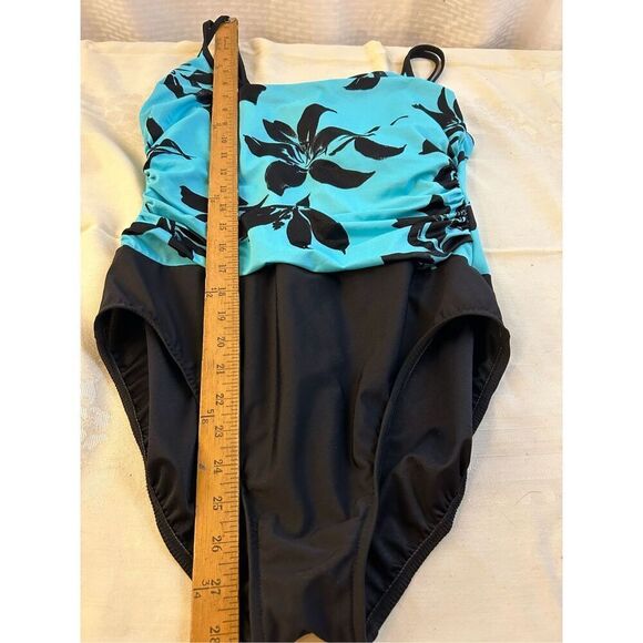 Trimshaper 14 slimming bathing suit large turquoise black swimsuit double straps - Picture 6 of 7